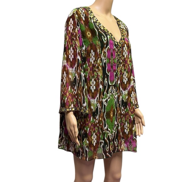 Metro 22 V Neck Colorful Tunic Blouse Flowy Top Rhinestone Embellished Womens 3X - Picture 3 of 13